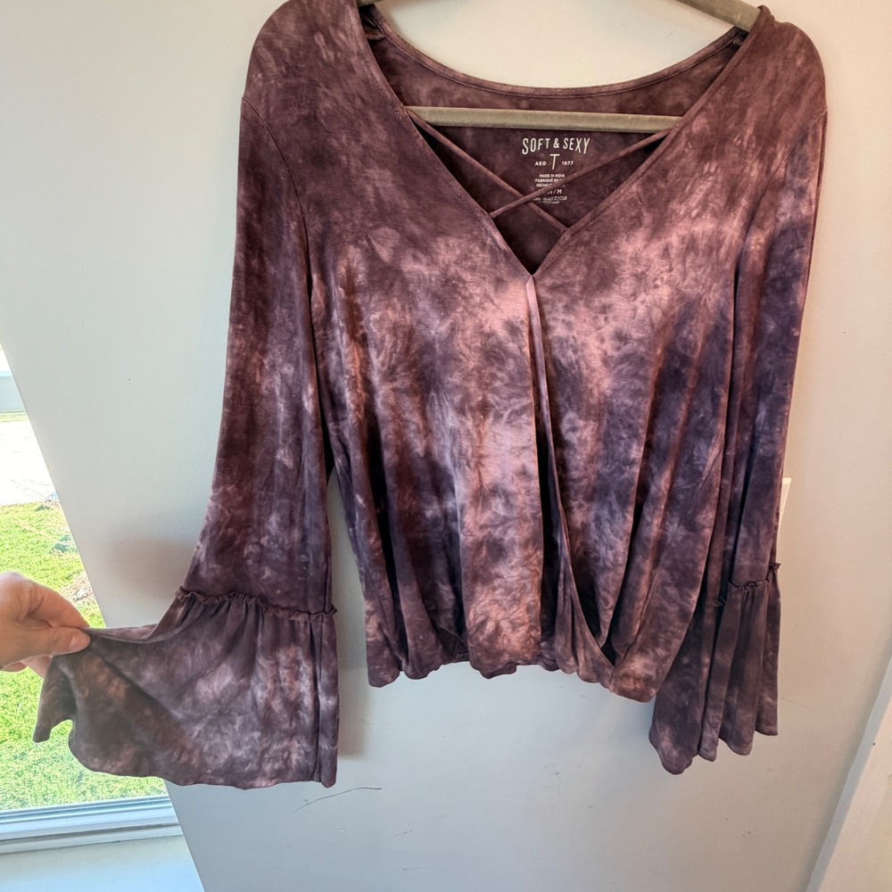 American Eagle Soft Sexy Tie Dye Bell Sleeve Top Womens Medium Whimsigoth Fairy